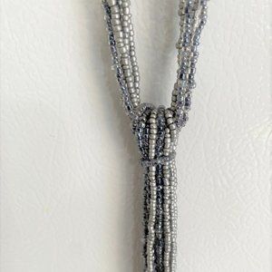 Multi-strand Glass Bead Necklace, Tie to Knot, Shades of Gray, 43"